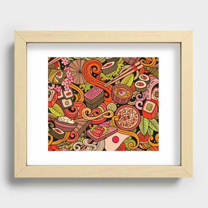 Traditional Art Japanese Food Pattern Recessed Framed Print