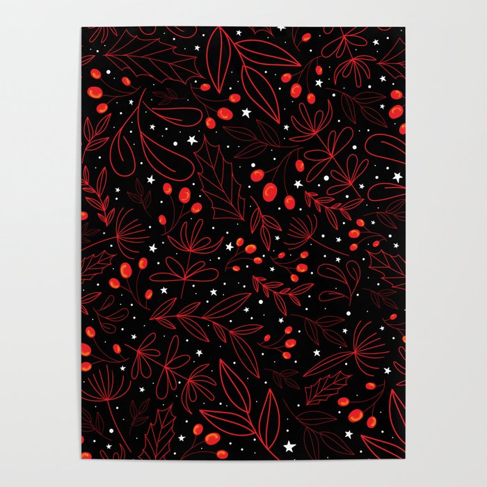 Merry Christmas Floral magical Pattern Poster
