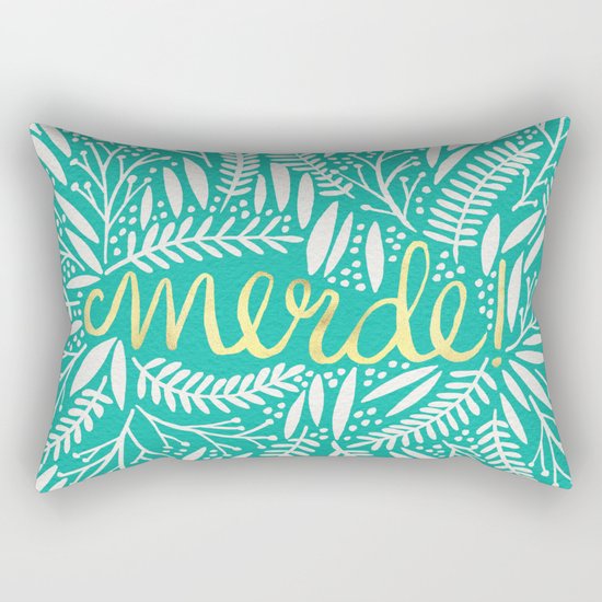 Pardon My French – Gold on Turquoise Rectangular Pillow