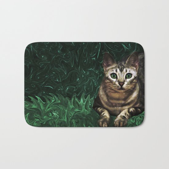 Green Grass Cat Eyes of a Marble Lepre-cat Bath Mat