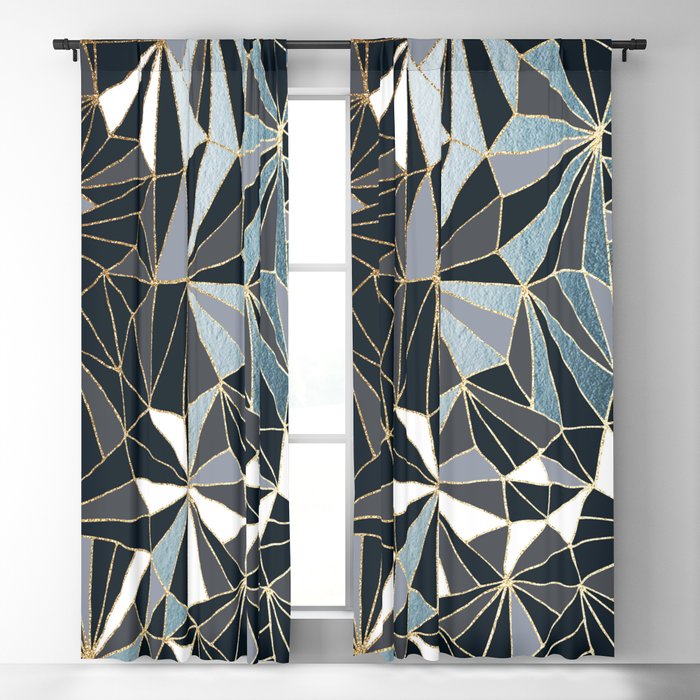 Stylish Art Deco Geometric Pattern, Art Deco Curtains Blue