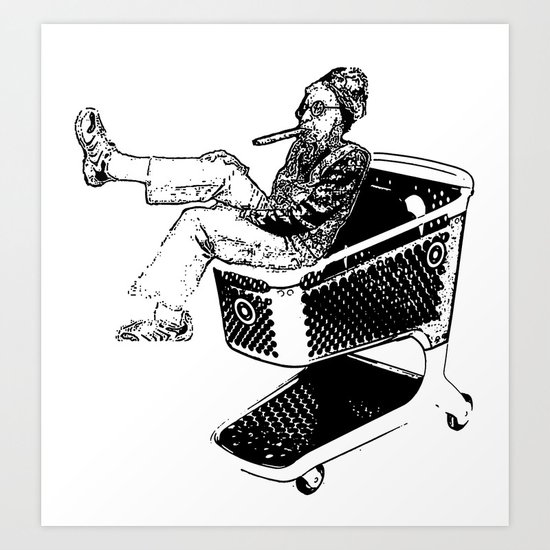 Grandma Shopping Cart Surfer Art Print