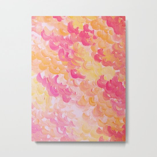 PINK PLUMES - Soft Pastel Wispy Pretty Peach Melon Clouds Strawberry Pink Abstract Acrylic Painting Metal Print