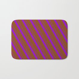 [ Thumbnail: Dark Violet and Brown Colored Striped/Lined Pattern Bath Mat ]