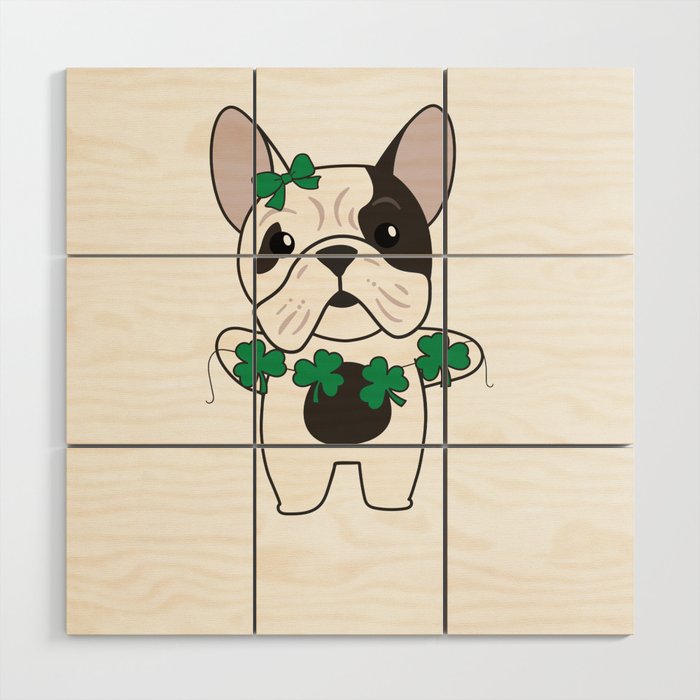 Bulldog Shamrocks Cute Animals For Luck Wood Wall Art