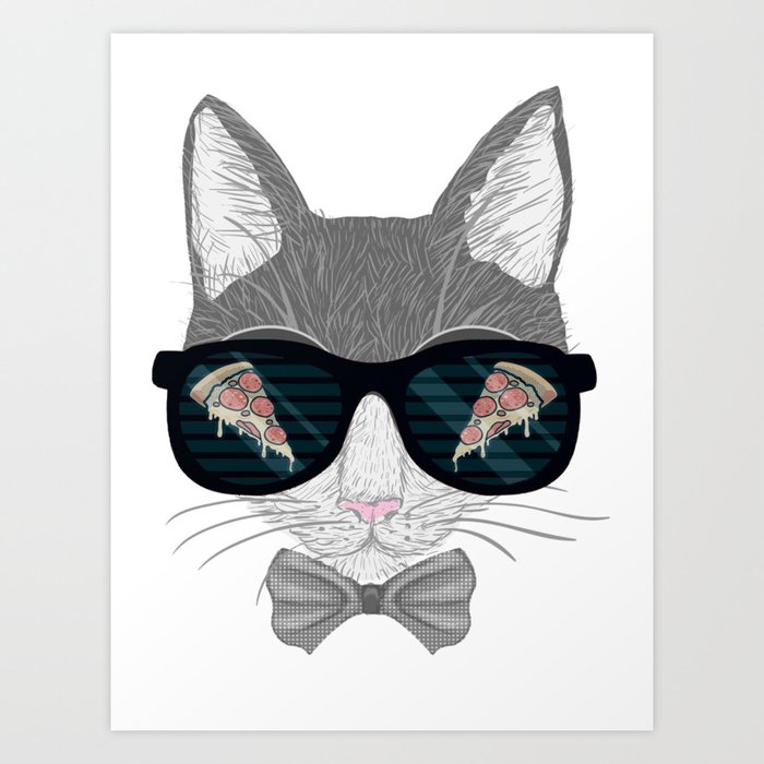 Cat in Pizza Shades Art Print