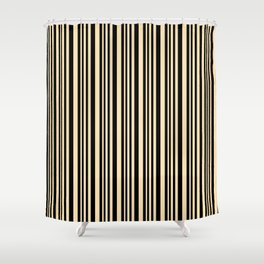 [ Thumbnail: Black & Beige Colored Pattern of Stripes Shower Curtain ]