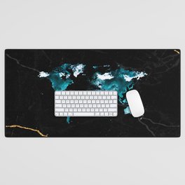 World Map Continents Ourline in Ocean and Marble (ix 2021) Desk Mat