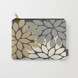 Bold Colorful Gold Ivory Charcoal Grey Dahlia Flower Burst Petals Carry-All Pouch