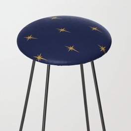 Christmas Faux Gold Foil Star in Midnight Blue Counter Stool