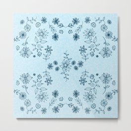 Summer dream flower bed - blue on light cloudy blue Metal Print | Summersky, Pattern, Heaven, Ink, Flowerbed, Graphicdesign, Cloud, Naive, Flowers, Gardening 