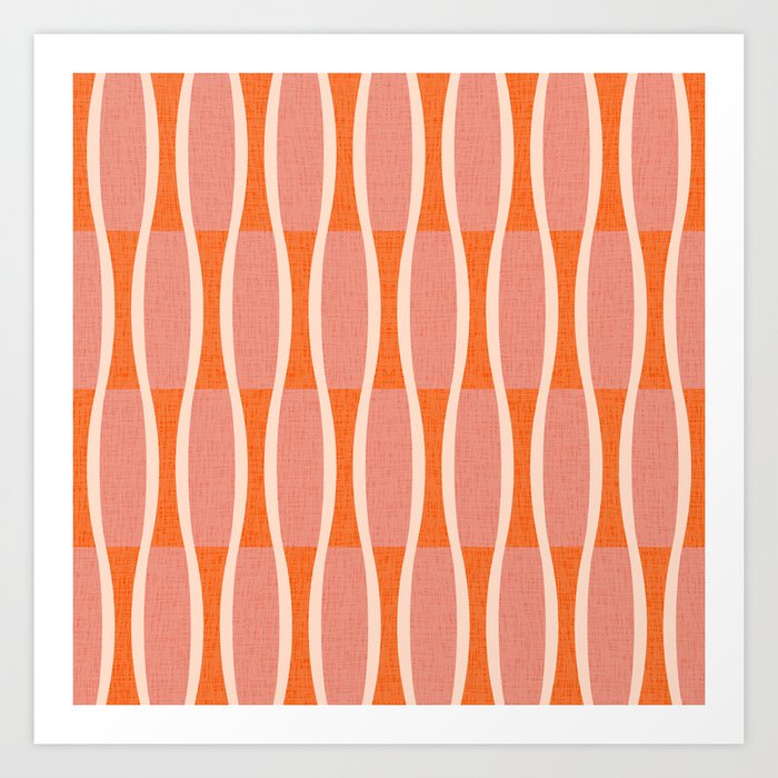 Retro Tiki Pin Stripes 327 Populuxe Orange Pink and Beige Art Print