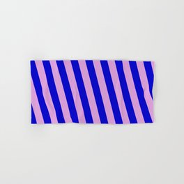 [ Thumbnail: Blue and Plum Colored Striped Pattern Hand & Bath Towel ]