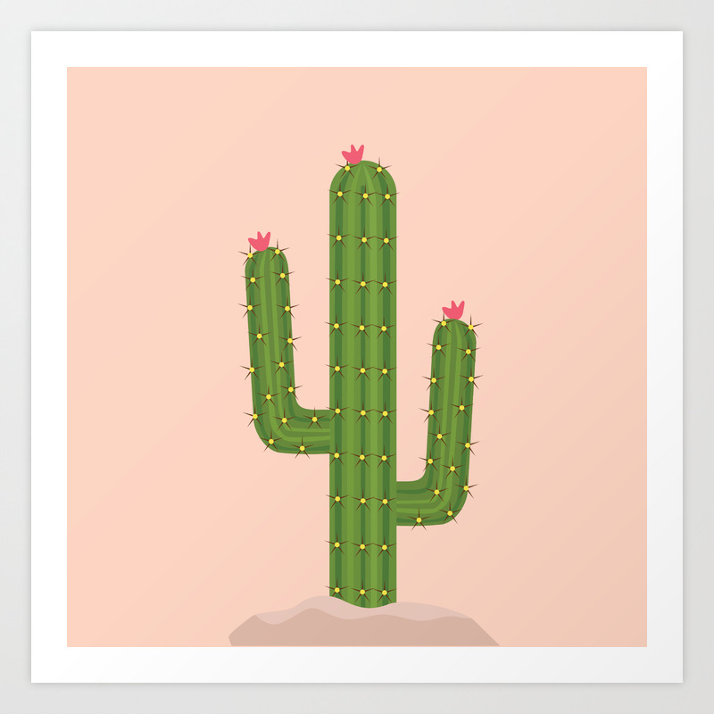 Green Cactus Print With Pink Background Art Print By Dickensink Society6