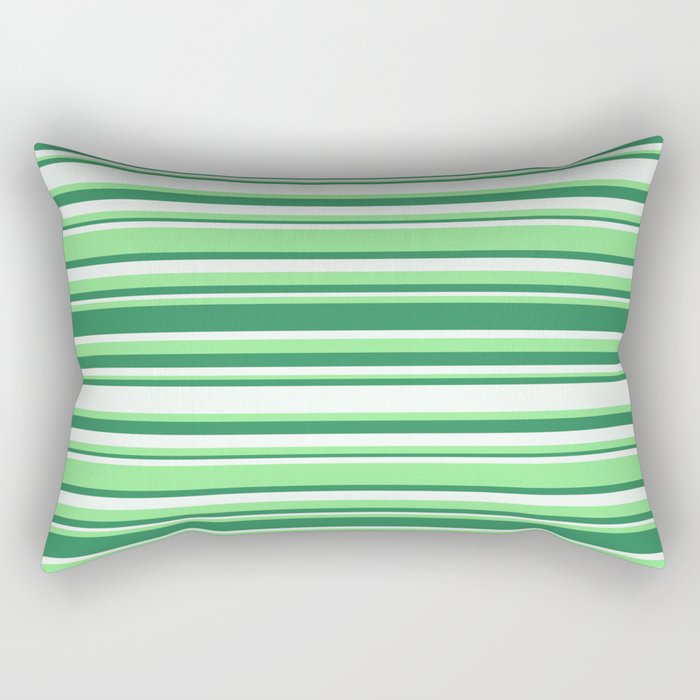 Light Green, Sea Green & Mint Cream Colored Striped Pattern Rectangular Pillow