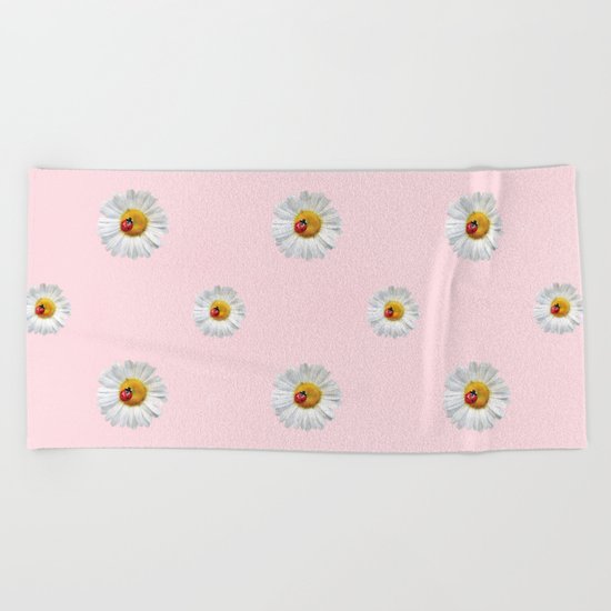 Flower Flowers Daisies in love- pink floral pattern Beach Towel