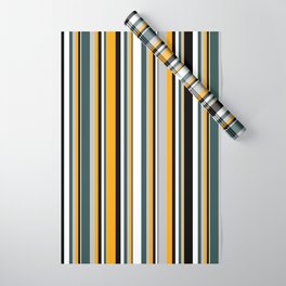 [ Thumbnail: Eyecatching Orange, Grey, Dark Slate Gray, White, and Black Colored Lined Pattern Wrapping Paper ]