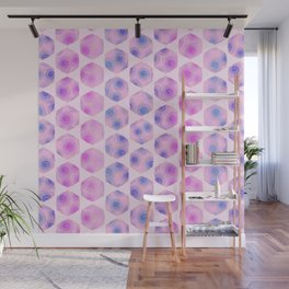 Modern Geometric Hexagons With Swirls Pink Blue Wall Mural