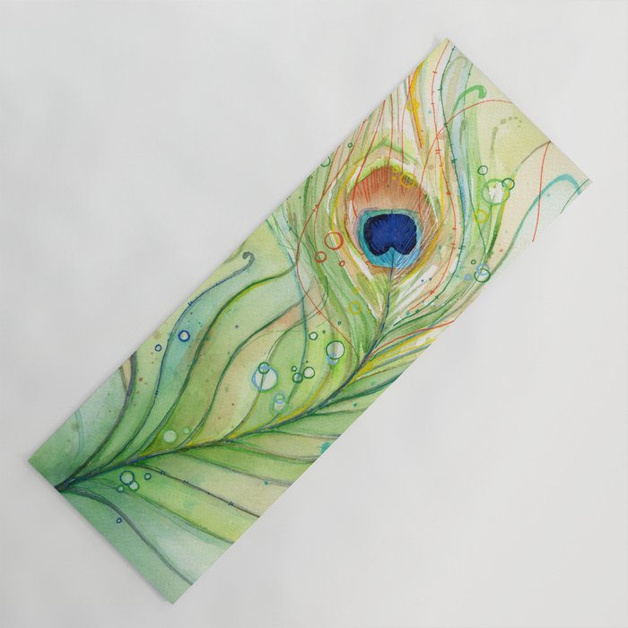 Peacock Feather Green Texture And Bubbles Yoga Mat By Olechka