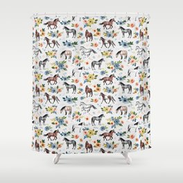 Horses and Flowers, Floral Horses, Western, Horse Art, Horse Decor, Gray Shower Curtain