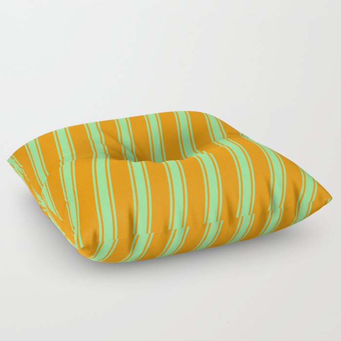 Dark Orange and Light Green Colored Lined/Striped Pattern Floor Pillow