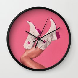 These Boots - Hot Neon Pink Wall Clock | Aesthetic, Legs, Boots, Star, Cowboy, Vintageretro, Texaswestern, Fashion, Cowgirl, Howdy 