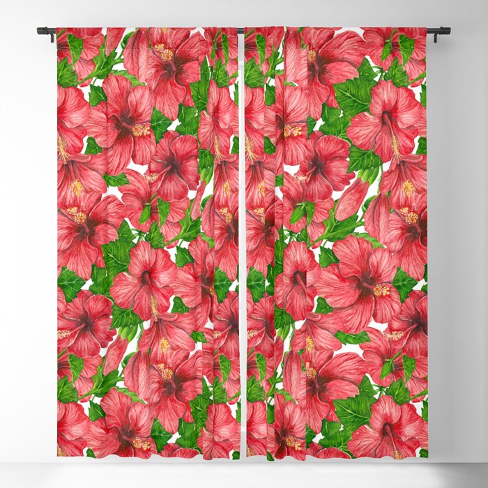 Red hibiscus pattern II  Blackout Curtain