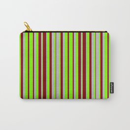 [ Thumbnail: Grey, Chartreuse, and Maroon Colored Striped Pattern Carry-All Pouch ]