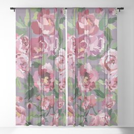 Happy peony lilac background Sheer Curtain