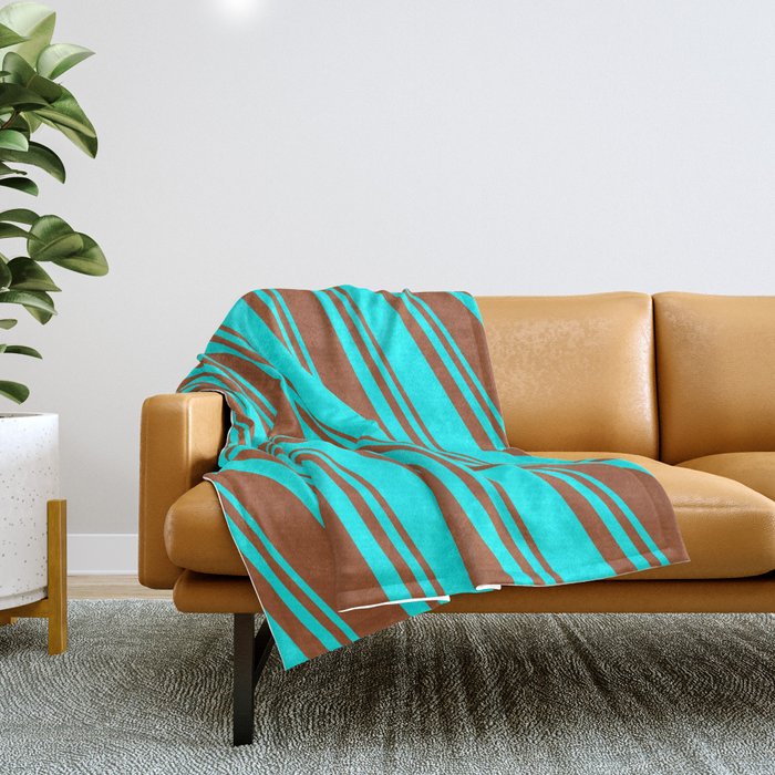 Sienna & Cyan Colored Striped/Lined Pattern Throw Blanket