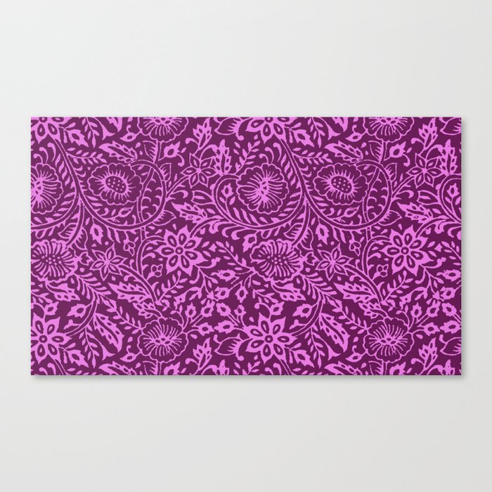 Woodblock print repeating pattern in purple Canvas Print