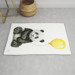 Panda with Yellow Balloon Baby Animal Watercolor Nursery Art Rug