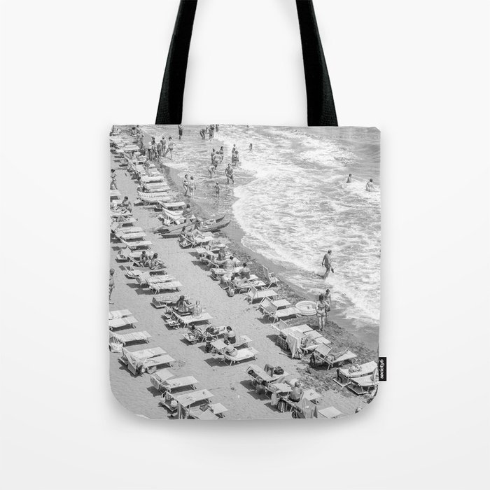 Beach Day in Italy | Black and White Travel Photography in Europe Art Print | Summer on the Coast in Naples Tote Bag