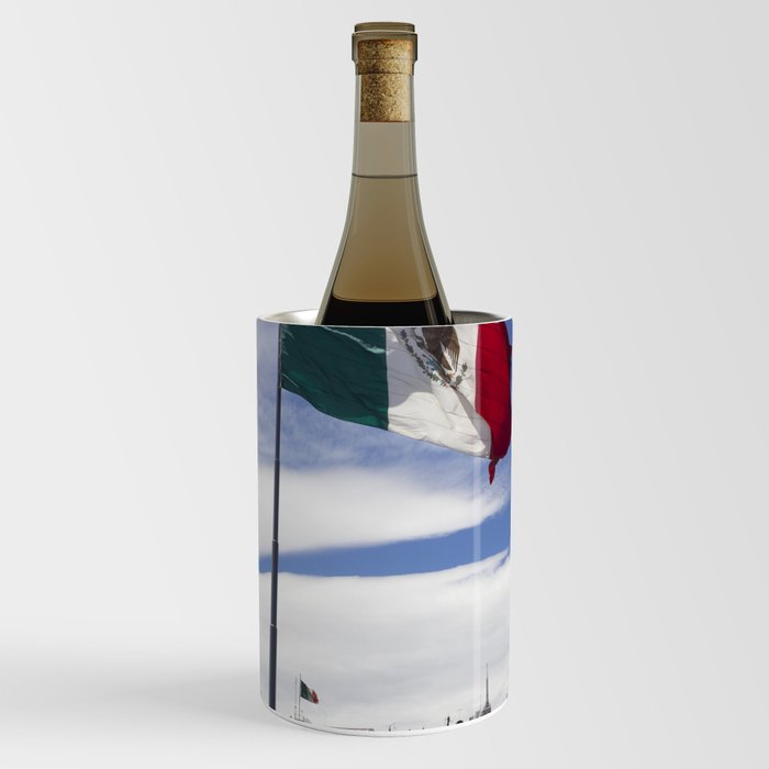 Mexico Photography - Mexican Flag Fluttering In The Wind Wine Chiller