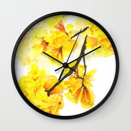 yellow trumpet trees watercolor yellow roble flowers yellow Tabebuia Wall Clock