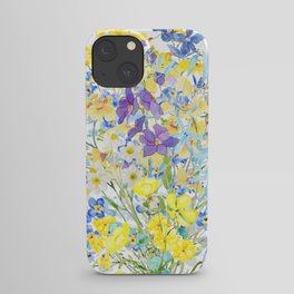 purple blue and yellow flowers bouquet watercolor   iPhone Case