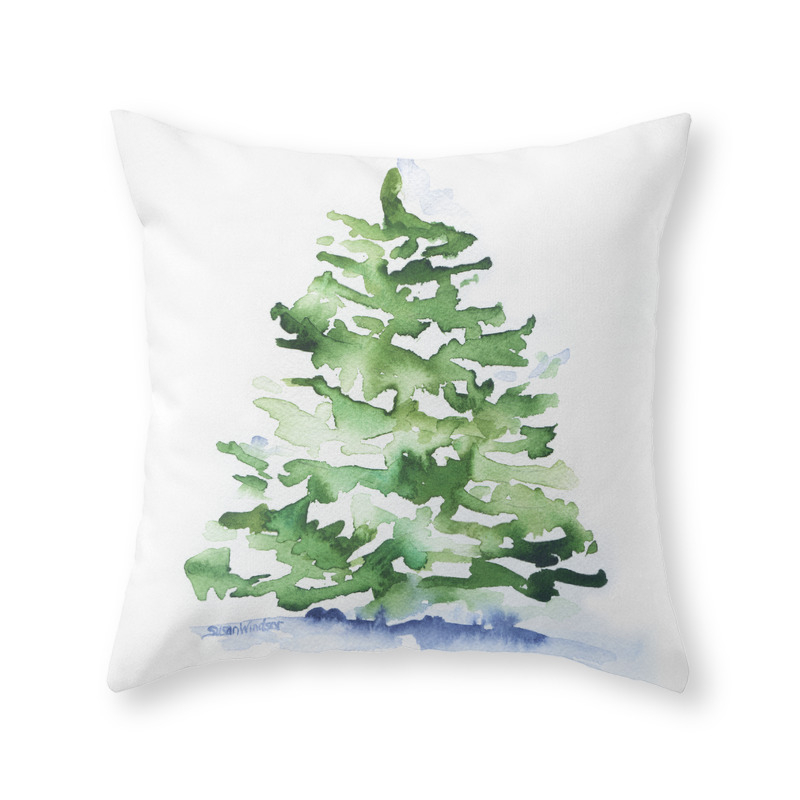Watercolor Pine Tree Throw Pillow by susanwindsor