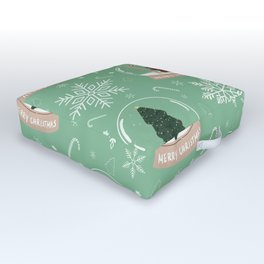 Christmas Snow Globe Pattern: Mint Outdoor Floor Cushion