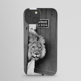 Beware of Dog black and white photograph of attack lion humorous black and white photography iPhone Case