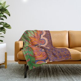 Modern Colorful Bright Fern Drawing Throw Blanket