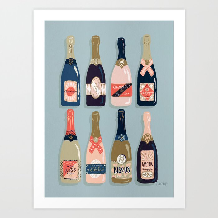 French Champagne Collection – Navy & Coral Art Print by Cat Coquillette ...