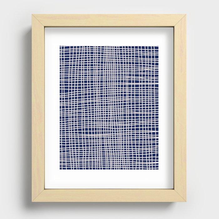 Hand-Drawn Checkered Lines on Navy Blue Recessed Framed Print