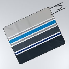 PreppyPatterns™ - Urban Multi-stripe - platinum, silver, gunmetal, azure blue, black, indigo Picnic Blanket