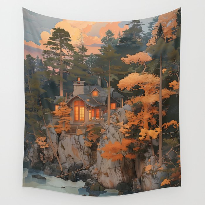 Cottage Dream Land Wall Tapestry