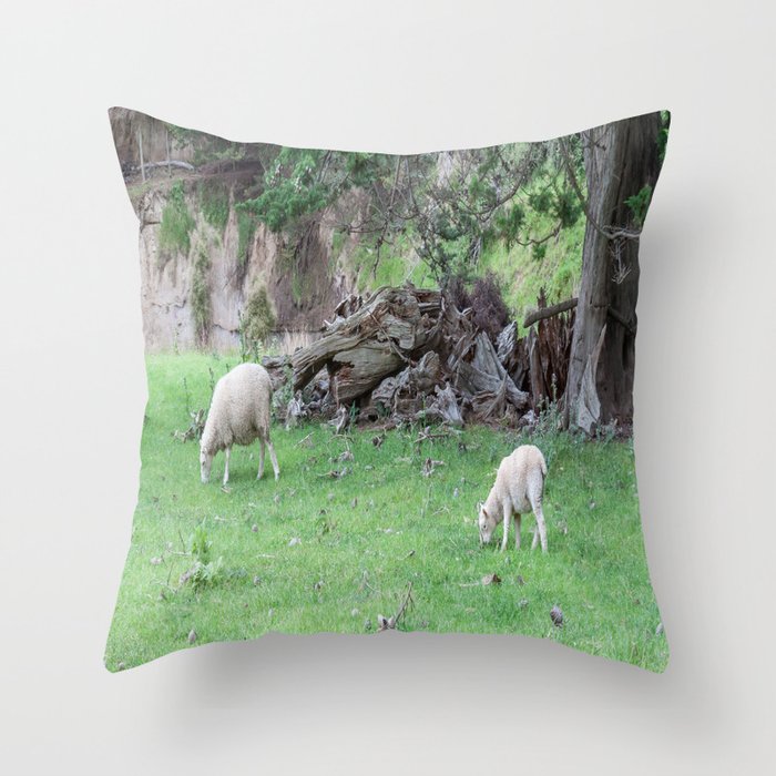 Grazing Sheep, New Zealand Throw Pillow