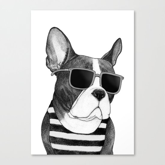 Frenchie Summer Style b&w Canvas Print