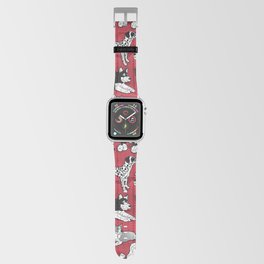 Geometric sweet wet noses // red watercolour texture background black and white dogs Apple Watch Band