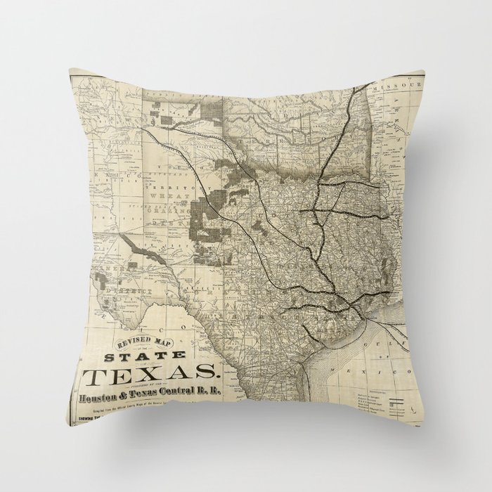 Old Map of Texas 1876 Vintage Wall map Restoration Hardware Style Map Throw Pillow
