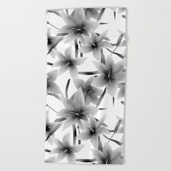 Lily. Black and white pattern . Beach Towel