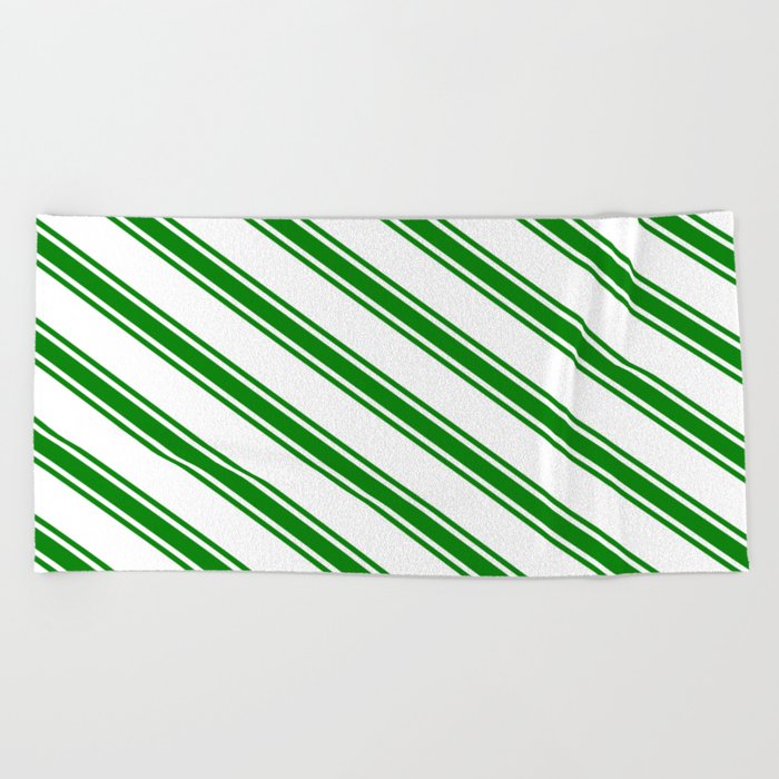 White & Green Colored Striped/Lined Pattern Beach Towel